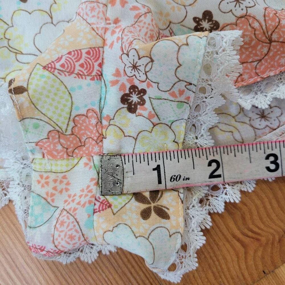 Vintage Y2K large floral pajama set babydoll cut top lace details bow boho maxim - Picture 9 of 14